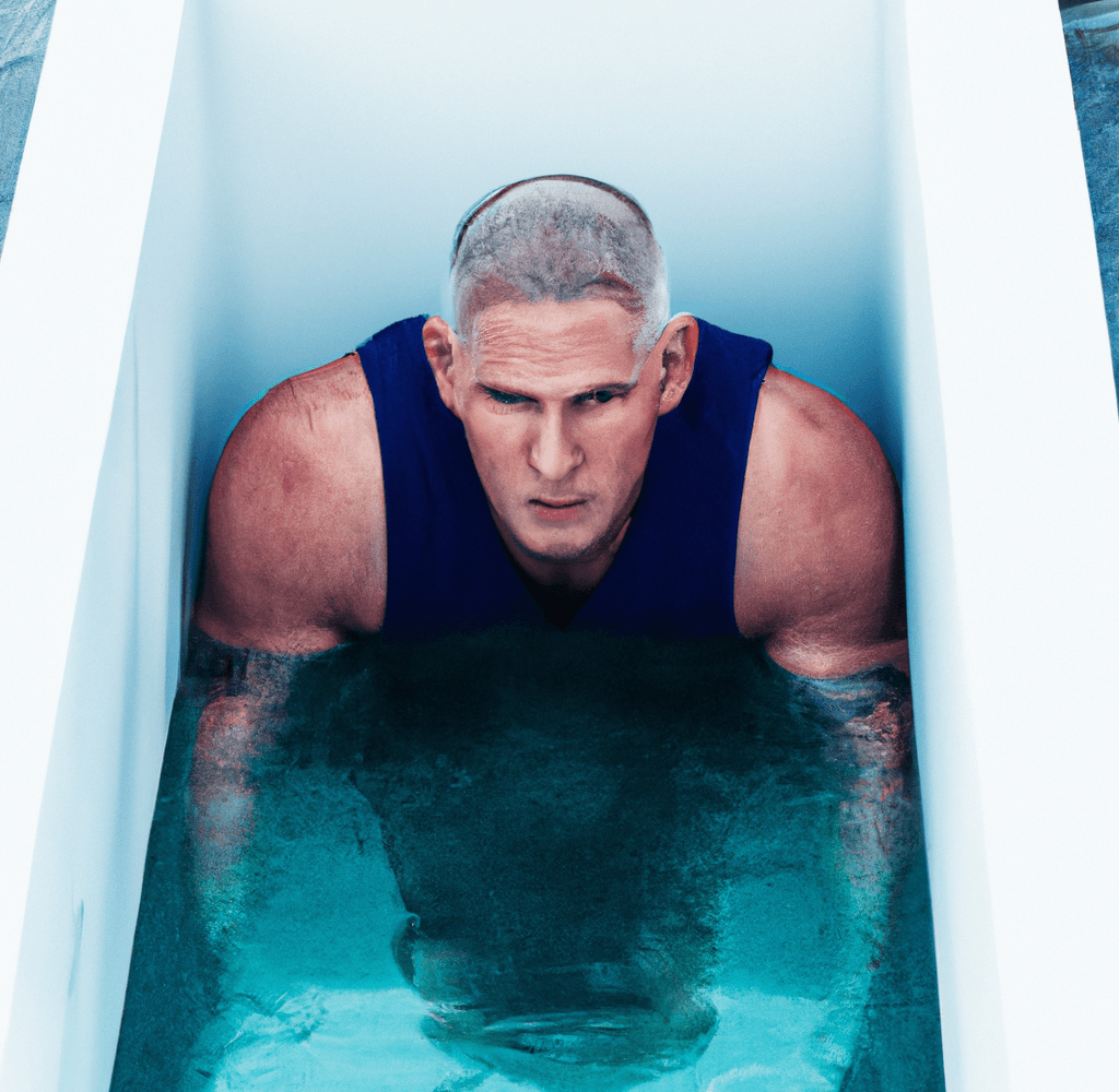 An image of a white, grey haired marine immersing himself in an ice bath_benefits of the sauna to ice plunge_wearehumans.digital
