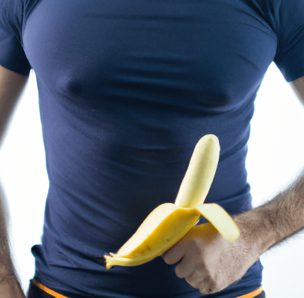 An image of a white man holding on a banana with the skin peeled back, representing the strength of a healthy erection_How Tribulus Terrestris improves the strength and size of erections