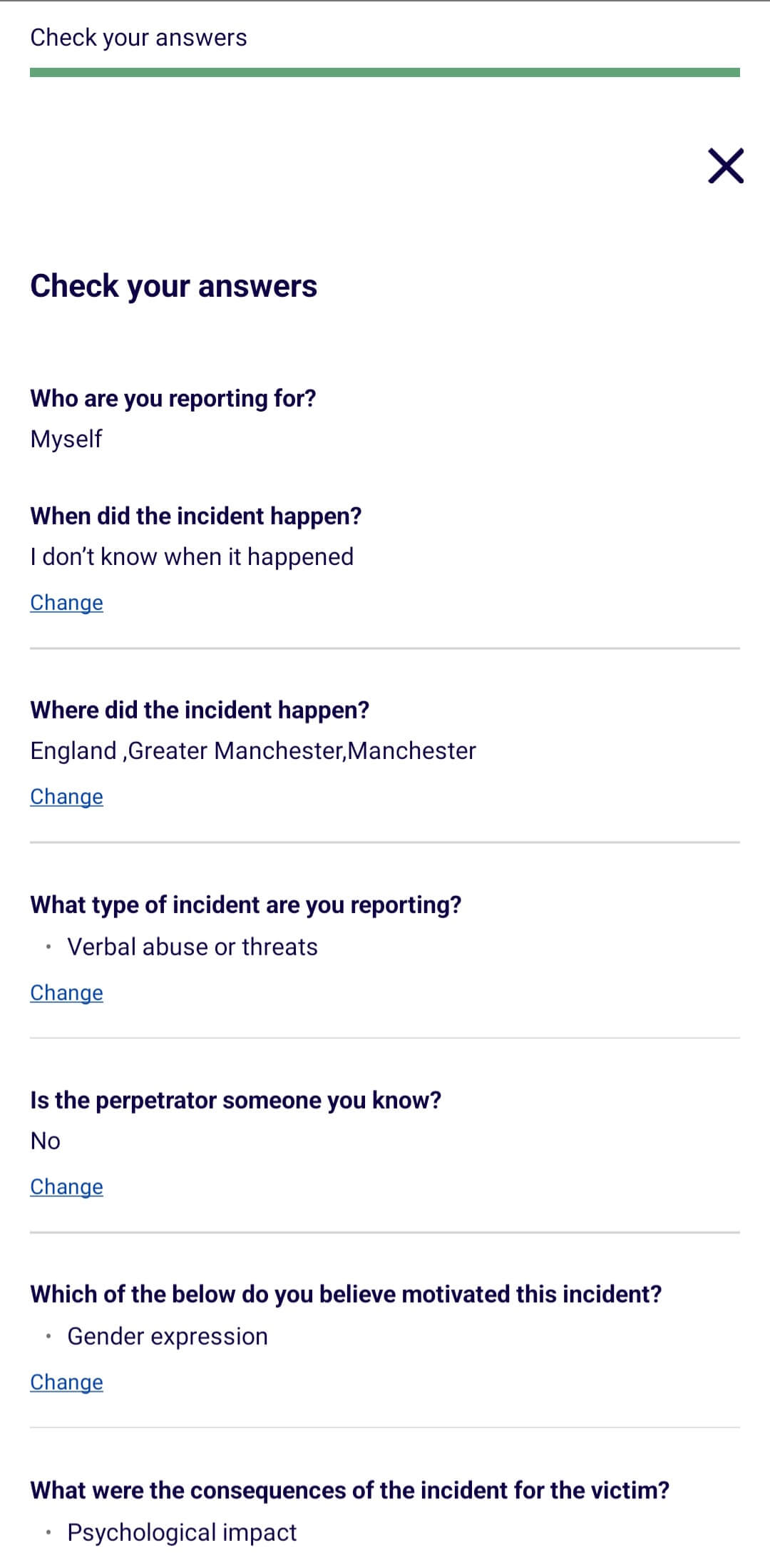 Check of all answers l Reporting an incident in Zoteria App l Zoteria App l Launched by Galop, Stonewall and Vodafone Foundation l App Creator Marta Lima l LGBTQ+ Hate Crimes UK l LGBTQ Wellness