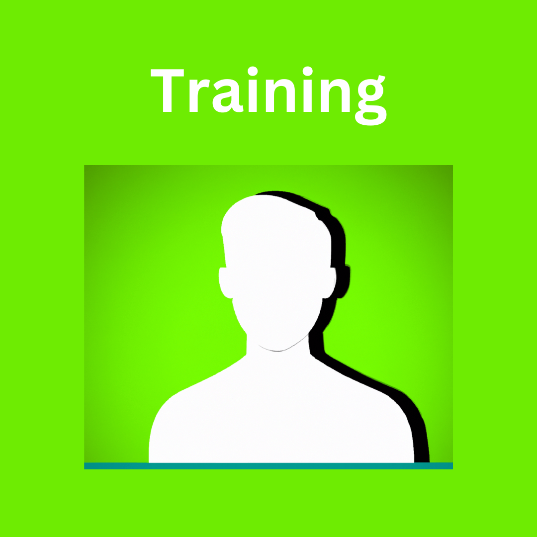 Image of a block white silhouette of corporate trainer on a lime green background wearehumans.digital