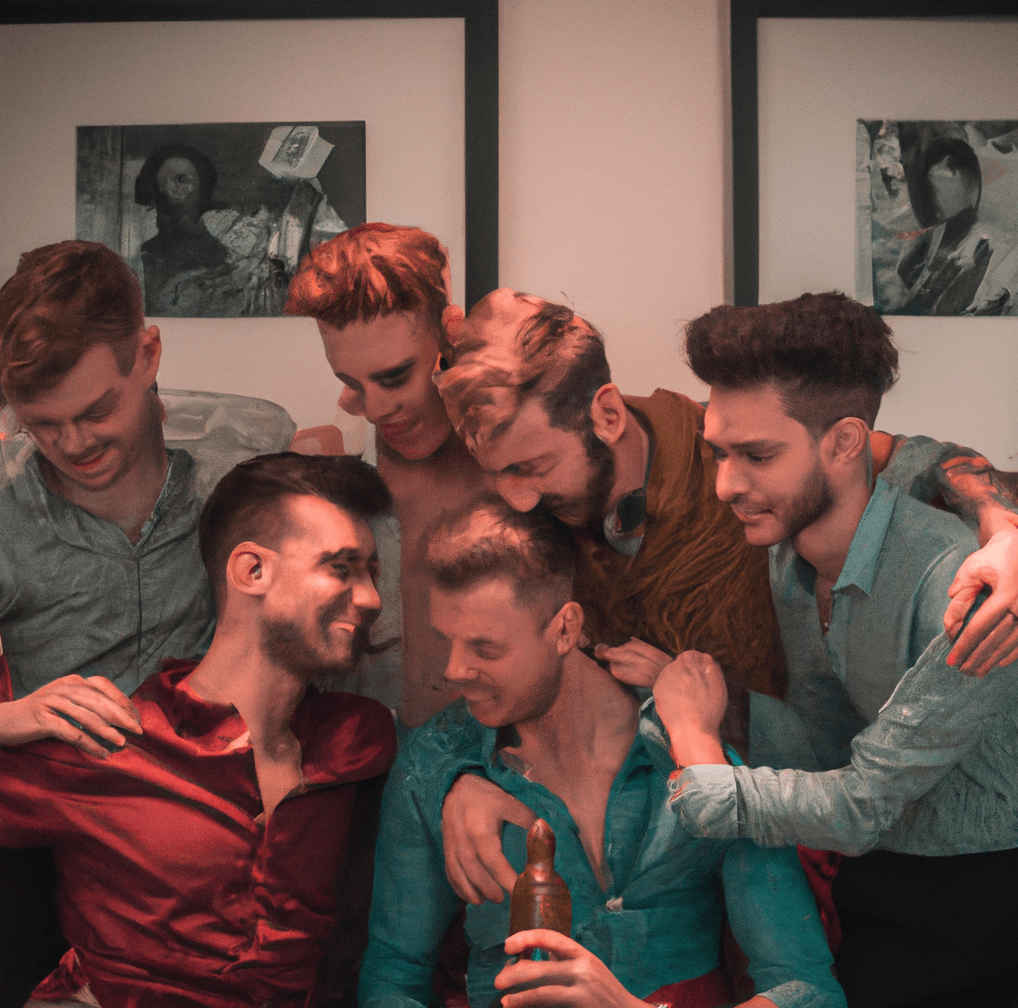 a group of gay men in London laughing and flirting with one another before a chemsex party_wearehumans.digital